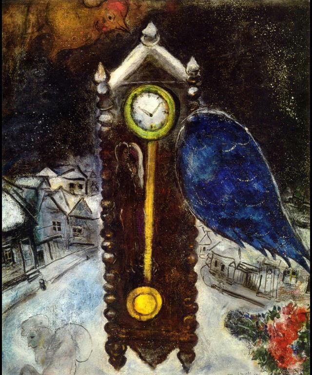 Horloge avec Aile Bleue contemporaine Marc Chagall Peintures à l'huile